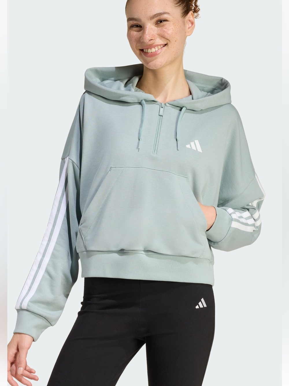 BNWT adidas Women's Light Sage Half-Zip Hooded Sweatshirt